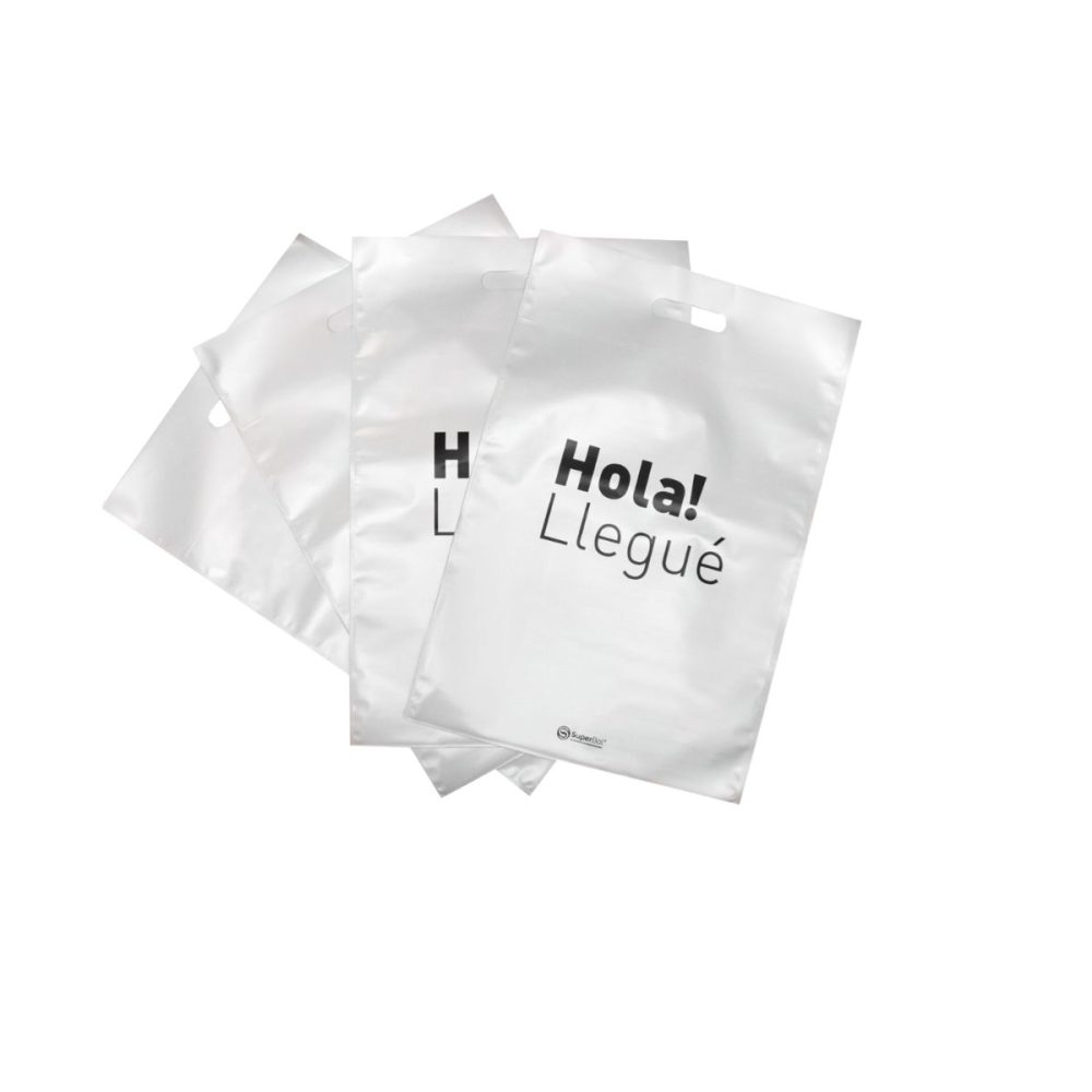 20 Bolsas comerciales Perladas Hola llegue 35x52 rectángulo troquelado. - Imagen 3