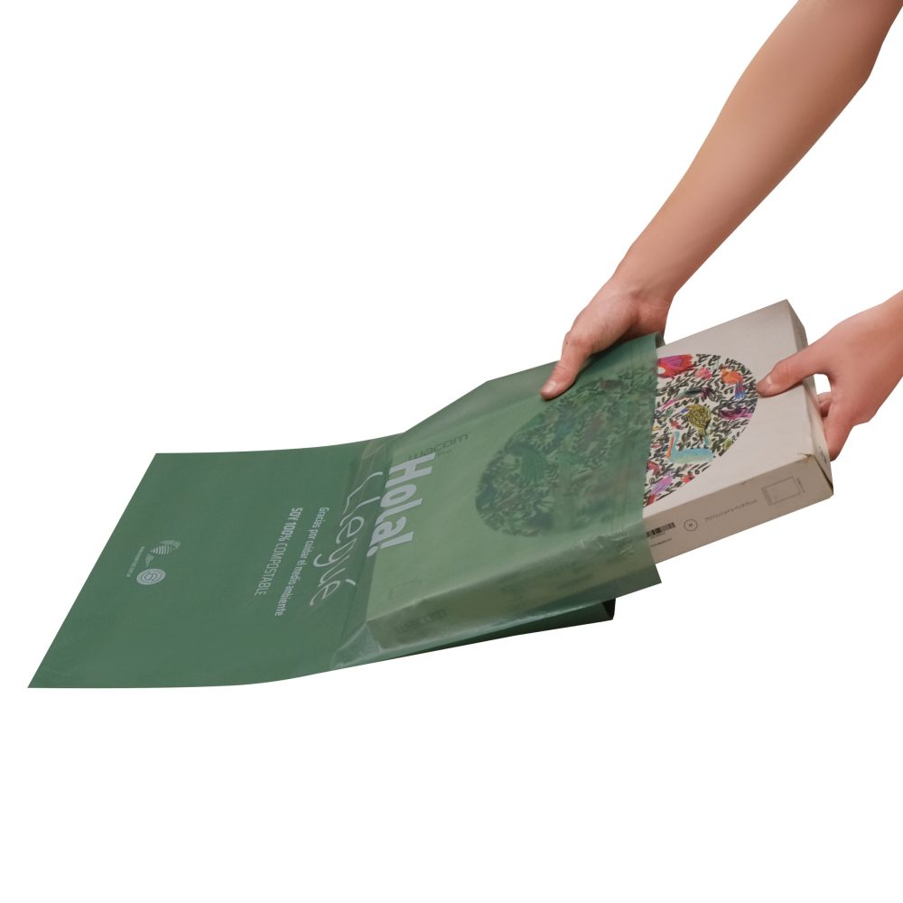 20 Bolsas E-Commerce Biocompostables Hola llegue N°3 Verdes (42 x 52 + 5 cm x 40 mic)