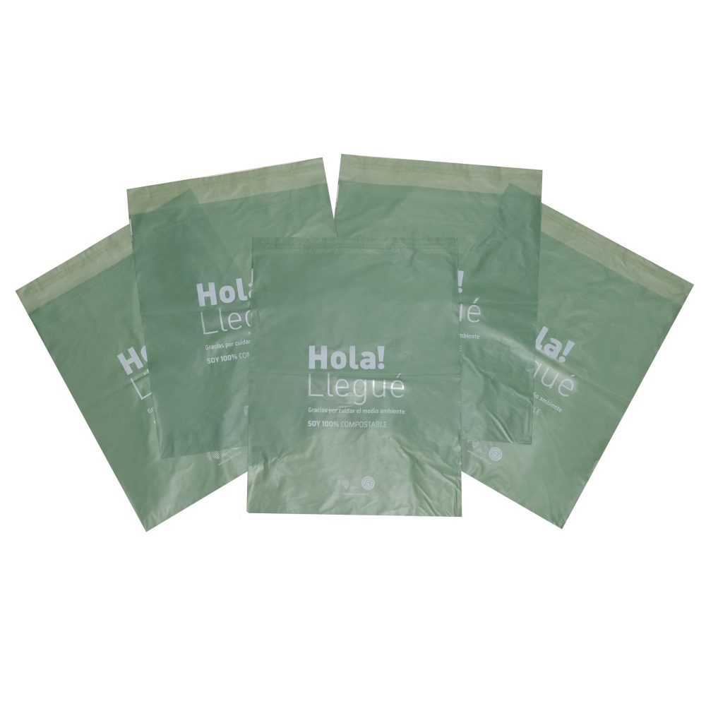 20 Bolsas E-Commerce Biocompostables Hola llegue N°3 Verdes (42 x 52 + 5 cm x 40 mic) - Imagen 2