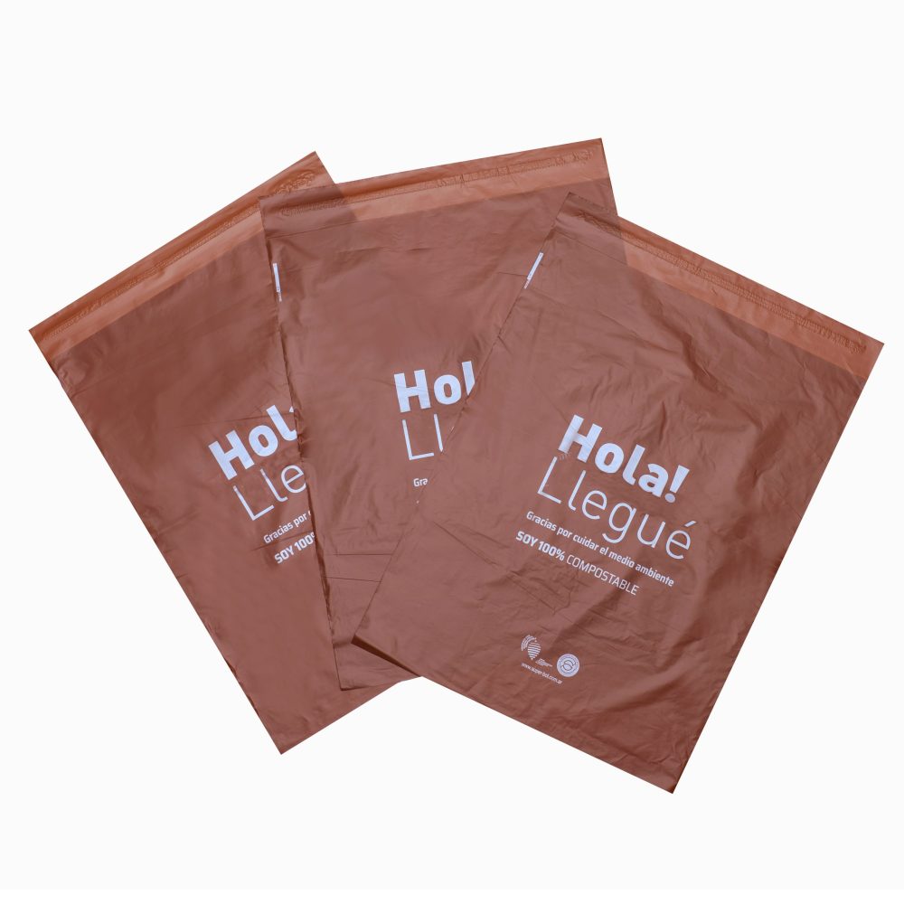 20 Bolsas E-Commerce Biocompostables Hola llegue N°3 Marron (42 x 55 + 5 cm x 40 mic) - Imagen 2