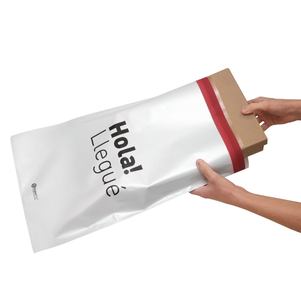 20  Bolsas ecommerce Perladas Hola llegue con adh VOID 35x52 + 5 cm Solapa