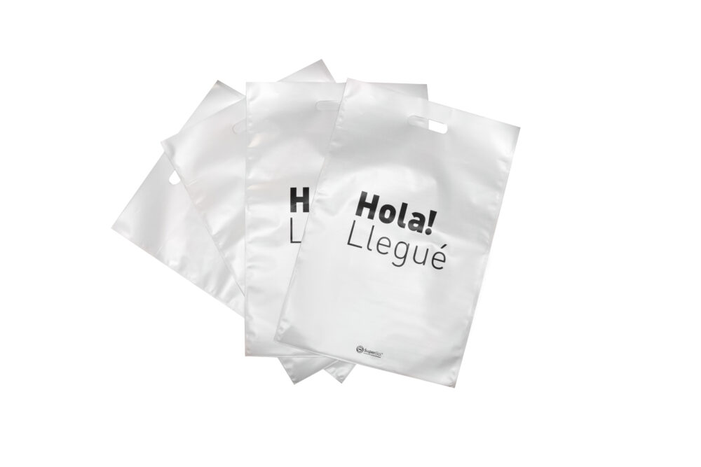 20 Bolsas comerciales Perladas Hola llegue 35x52 rectángulo troquelado. - Imagen 3