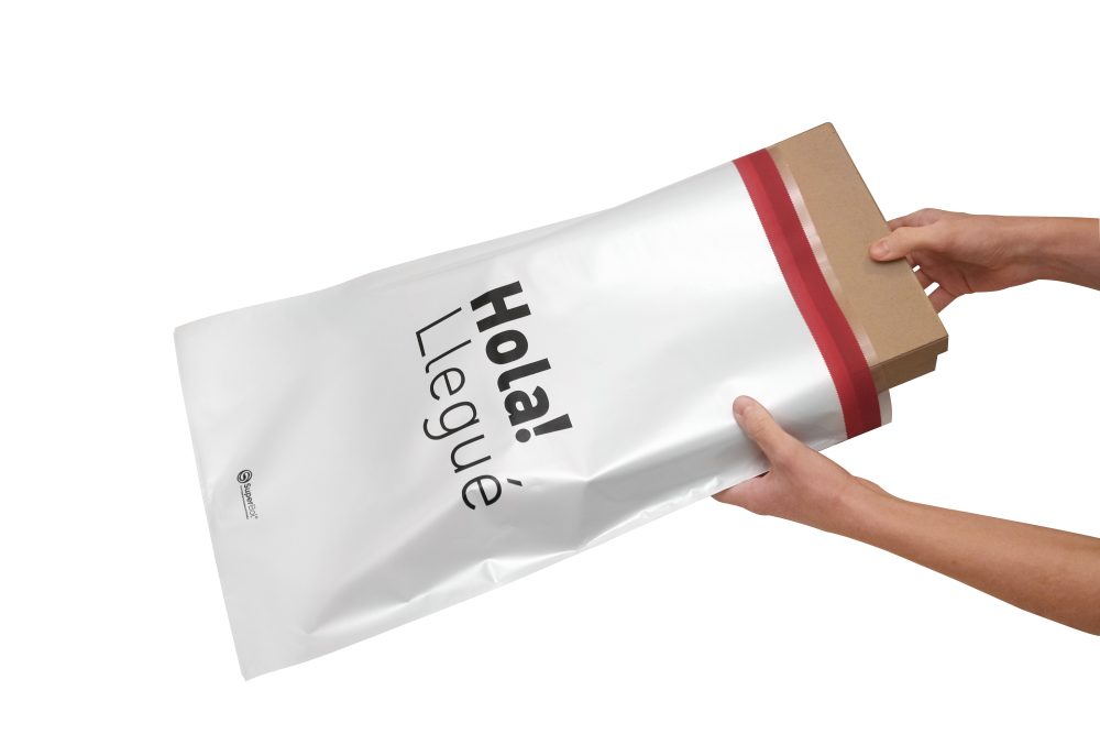 20  Bolsas ecommerce Perladas Hola llegue con adh VOID 35x52 + 5 cm Solapa