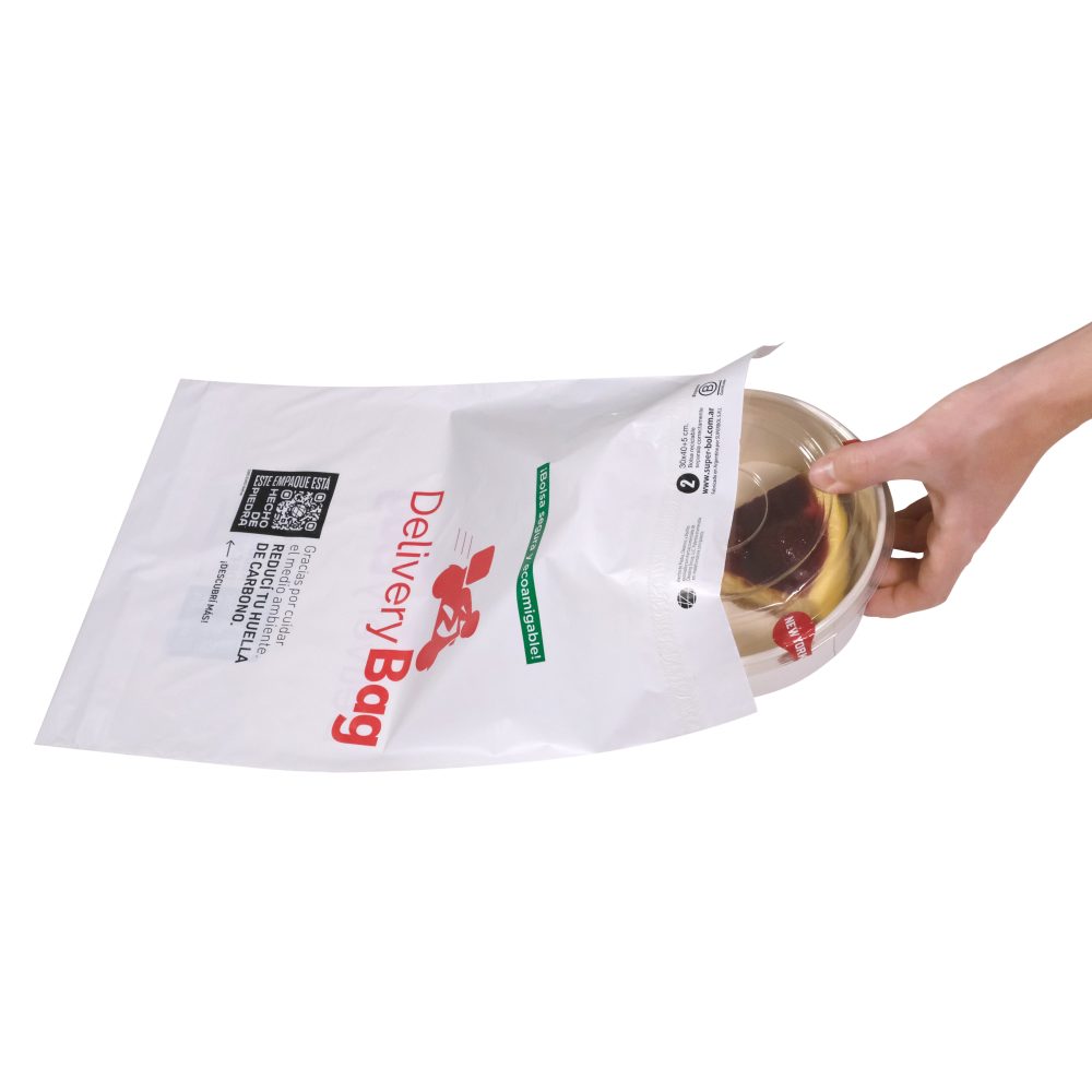 200 Bolsas Dlivery Bag Blanco 30x40+5 c/adh y fuelle inferior