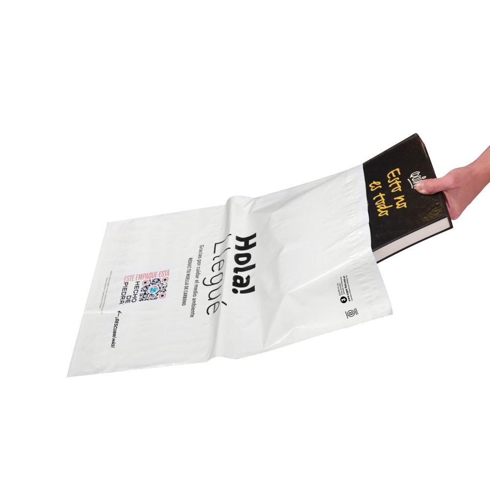 100 Bolsas E-commerce Tricapa Hola llegue N° 2-Hecho de Piedra- 30x45+5 cm.